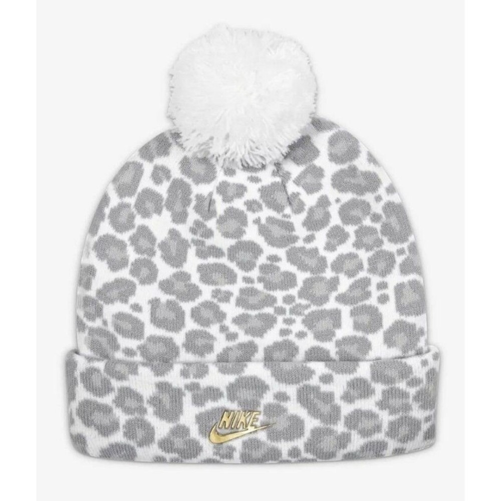 Nike Youth Girls Hat Beanie Winter Cap Pink, White, Gray & Gold ~ Leopard